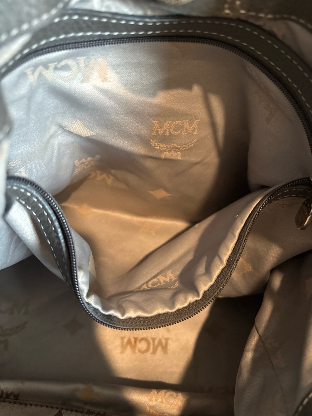 MCM Gray Drawstring Tote Bag with Chain Handle - Picture 15 of 16